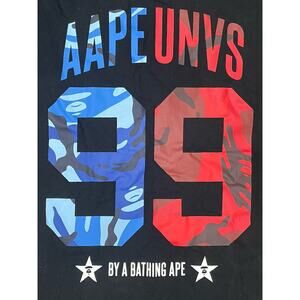 Bape Aape By A Bathing Ape Unvs Universe Tee Shirt‎ Sz Small Black Red Blue Camo
